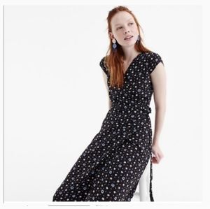 NWT J Crew Fabrizia Midi True Wrap Dress S Short Sleeve Black Floral #drs8.10